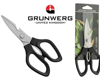 Grunwerg 8" Heavy Duty General Purpose Ergonomic Kitchen Scissors Stainless Steel - Bottle Opener Nutcracker Features