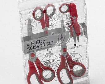 Grunwerg 4 Piece Scissors Set: Household Embroidery Sewing Snip - Red & Grey