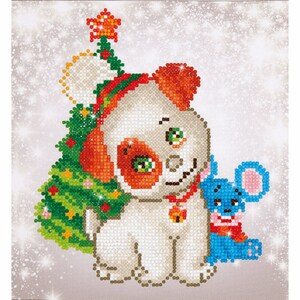 Diamond Dotz - Diamant Gemälde Set - Weihnachtswelpe und Maus - Basteln, Nähen, Quilten, Stricken, Stickerei, Detailarbeit