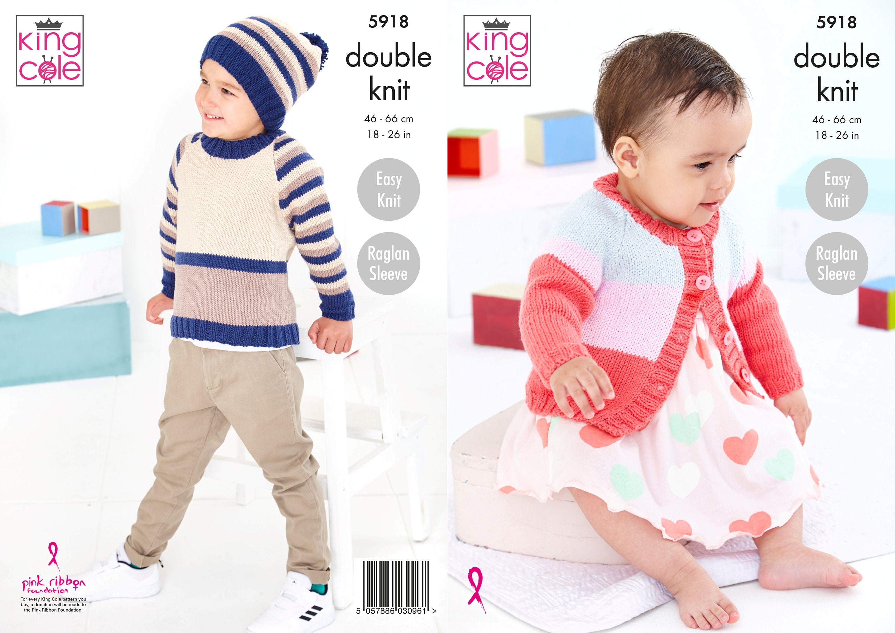 King Cole Babies/Childs Sweater, Hat & Cardigan Knitting Pattern 5918 - Double Knit King Cole Babies/Childs Sweater, Hat & Cardigan Knitting Pattern 5918 - Double Knit
