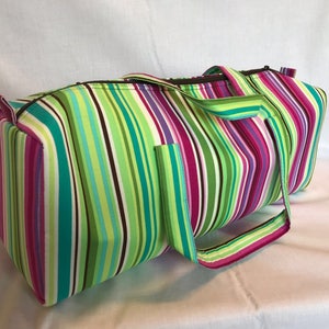 Luxury Knitting Bag Craft Bag Gift Hobby Sewing - Purple/Green/Pink Stripe Design