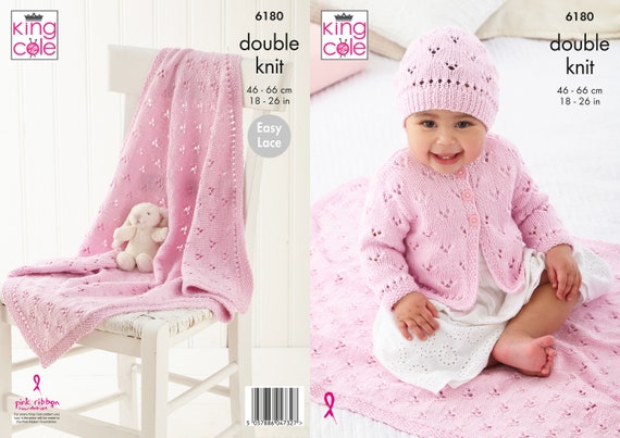 King Cole Babies Cardigan, Hat & Blanket Knitting Pattern 6180 - Double Knit King Cole Babies Cardigan, Hat & Blanket Knitting Pattern 6180 - Double Knit