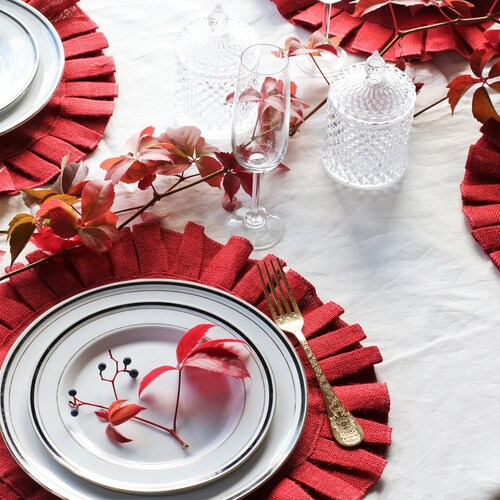 Red Ruffles Burlap Placemat Home Table Decor16'' Etsy