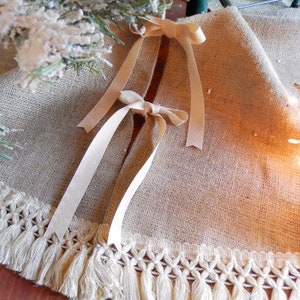 Ready to ship Burlap christmas 40'' -72'' tree skirt with fringe trim - Christmas tree skirt - Burlap tree skirt - choose the size
