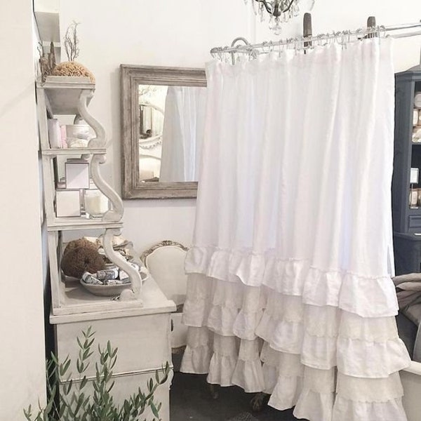 White Ruffle Curtain Etsy