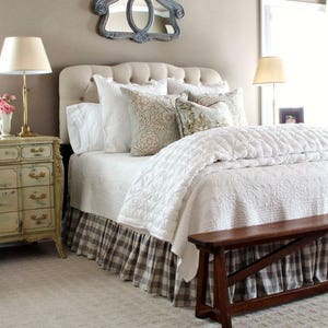 Buffalo check bed skirt- 76''x80'' Beige brown bed skirt - rustic bed skirt - Ruffled bed skirt -Dust bed skirt - choose drop