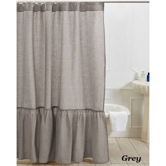 Linen Shower Curtain Ruffled 72 X72 Linen Shower Curtain Ruffled 72 X72, Gabriella Natural Linen Shower Curtain