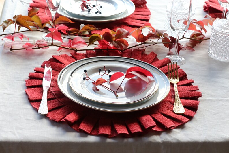 Red Ruffles Burlap Placemat Home Table Decor16'' Etsy