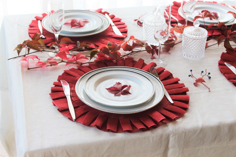 Red Ruffles Burlap Placemat Home Table Decor16'' Etsy