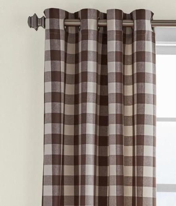 Grommets Farmhouse Curtain 52 Brown Buffalo Plaid Etsy