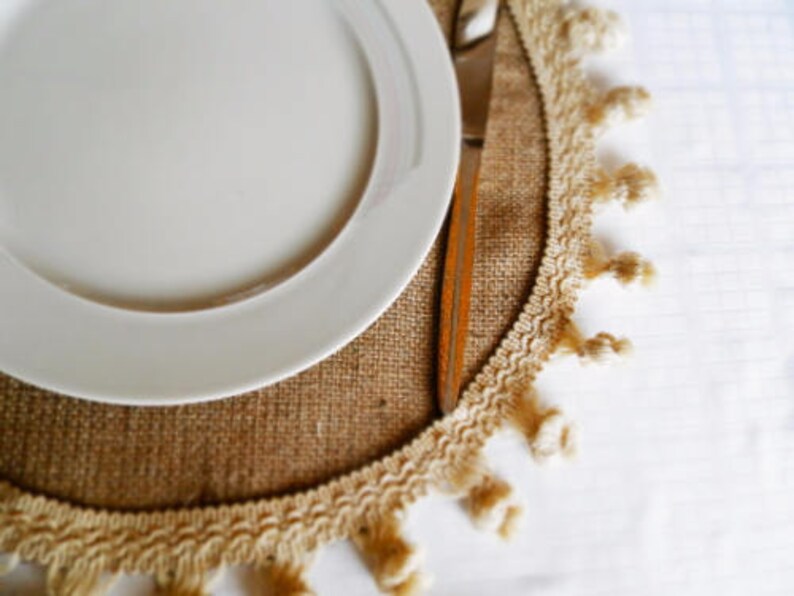Burlap Placemats Set of 6 Round Trim Burlap Placemats Etsy
