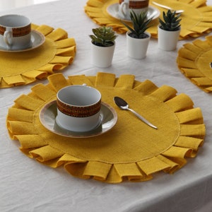 Yellow burlap placemat 16'' diameter -Halloween place mats- Thanksgiving placemats-Wedding placemats - Home decor -  Available colors