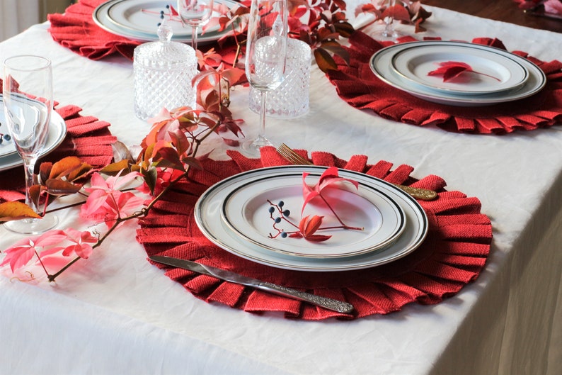 Red Ruffles Burlap Placemat Home Table Decor16'' Etsy