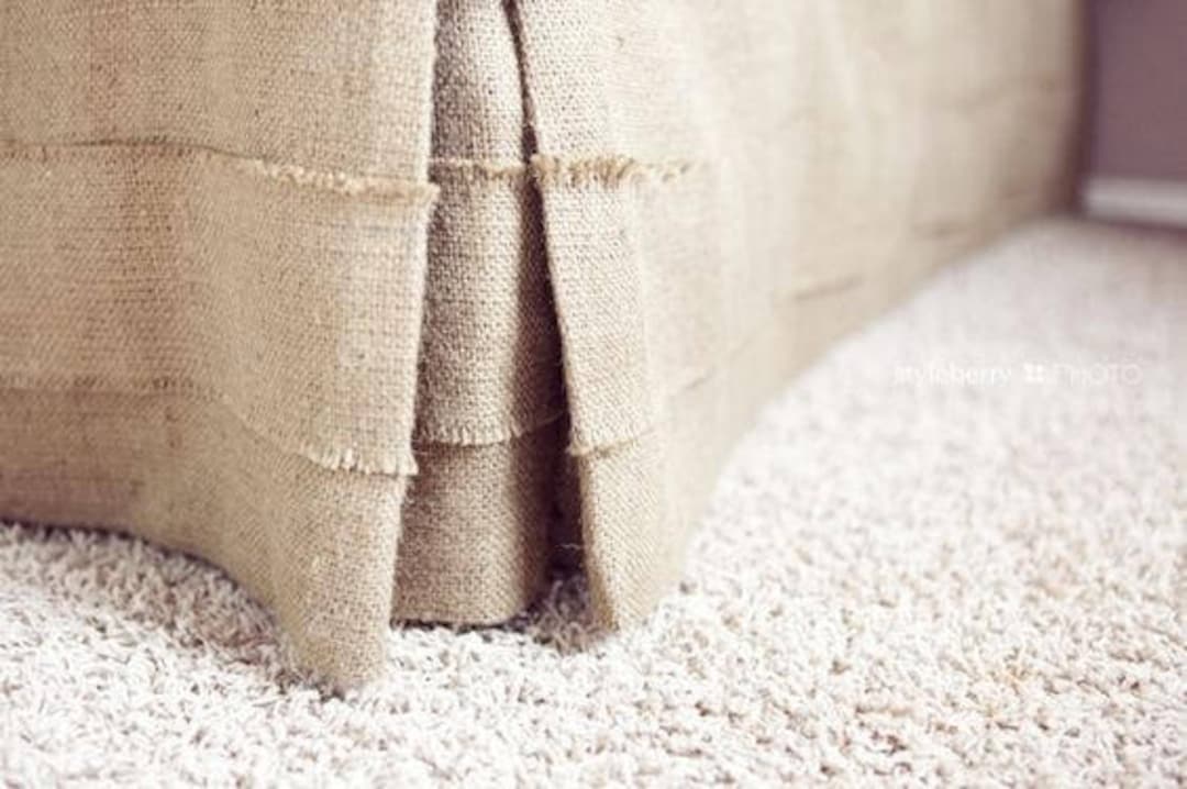Burlap Bed Skirt, Pleated, Queen Size, 60x80, Rustic Bedroom Look