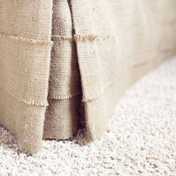 Burlap bed skirt, Pleated, Queen size, 60"x80", rustic bedroom look, natural burlap bedskirt, Choose the drop