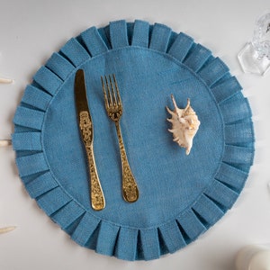 Blue  burlap placemat 16'' diameter Shower placemats Home Round place mats   Wedding placemats  Home decor -  Available colors