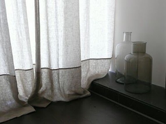 Linen Curtain Panel In Two Colors 52 Colour Block Etsy
