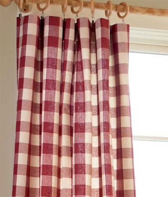 Gingham Curtain Farmhouse Curtain 52'' Red Buffalo | Etsy