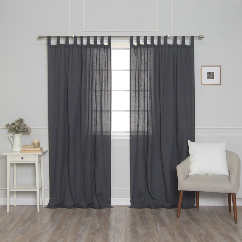 Linen Curtain. Dark grey Tab Top linen curtain 52'' . Etsy