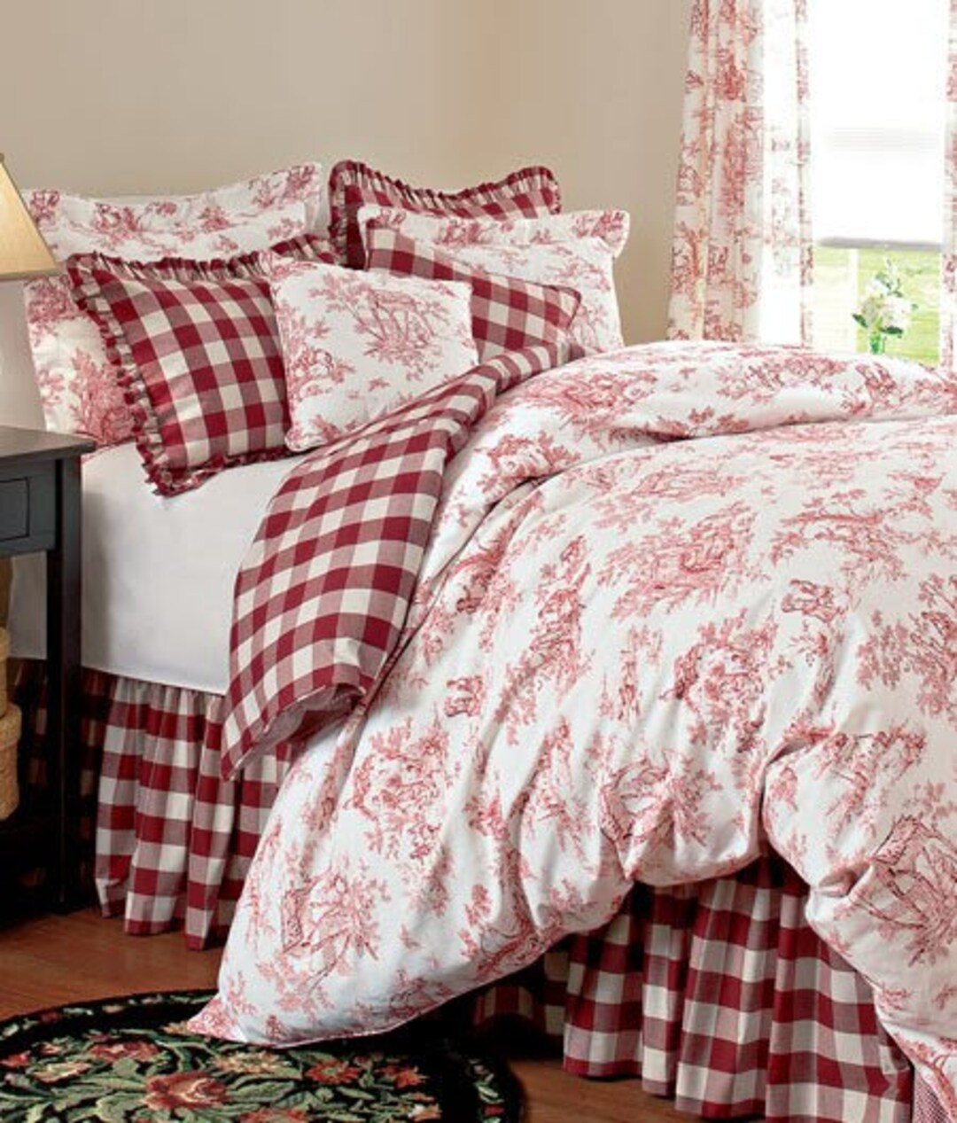 Buffalo Check Bed Skirt 76''x80'' Red Bed Skirt Rustic Bed Skirt