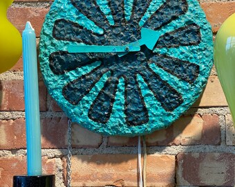 Mid Century Handmade George Nelson Inspired Wall Clock Teal Blue