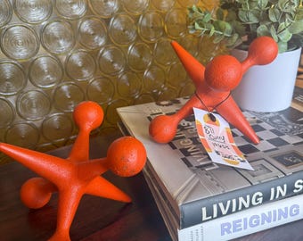 MCM 1968 Bill Curry Design Line Cast Iron Orange Jax Bookends