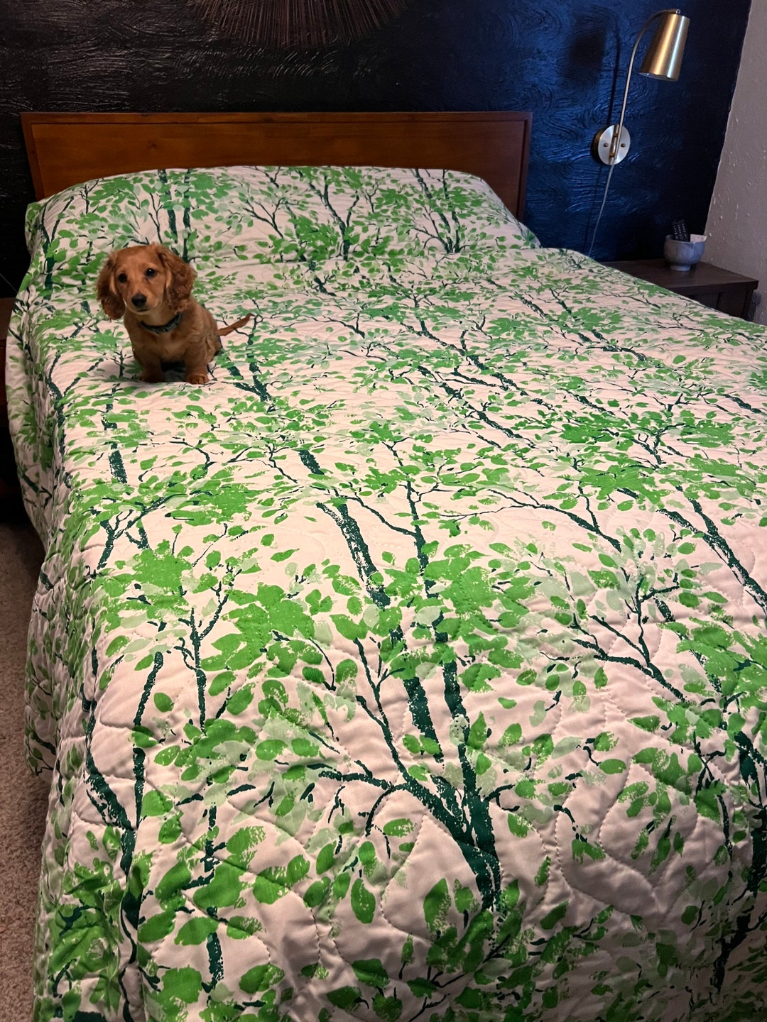 Vintage Jcpenney 70s Quilted Bedspread Green Trees Coverlet Etsy