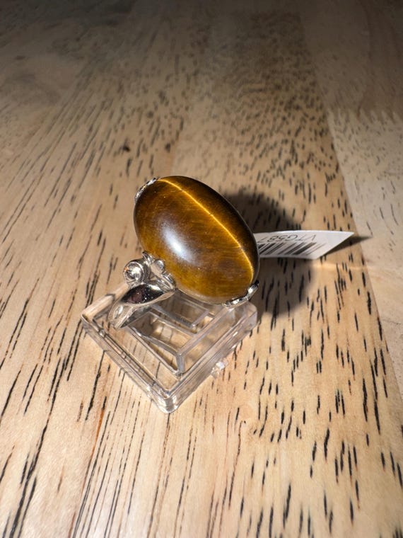 Large tiger eye statement ring sterling size 9 - image 7