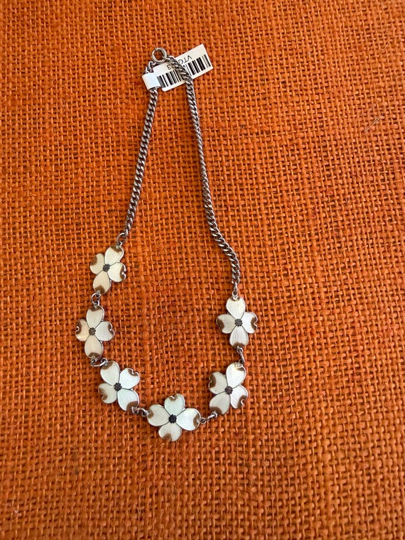 Vintage Sterling Askel Norway Enamel Dogwood Guilloche Necklace