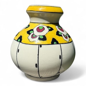 Art Deco vase by Charles Catteau for Boch Frères Keramis of Belgium. Yellow Black