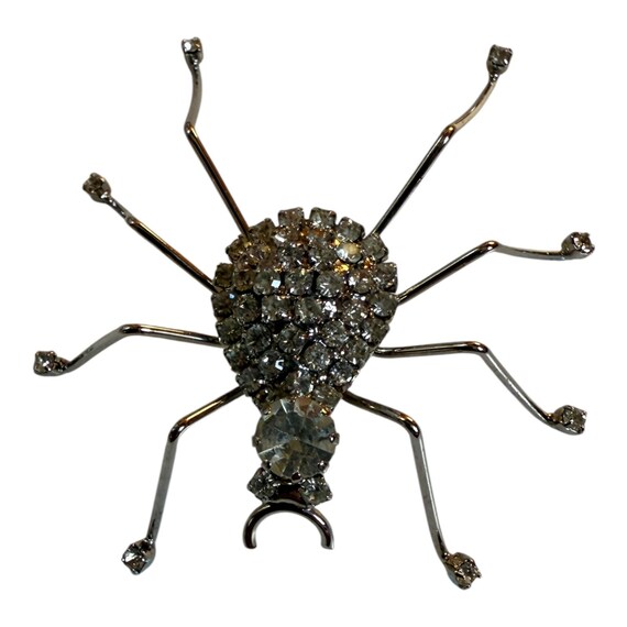 Rhinestone Spider Brooch Silvertone - image 3