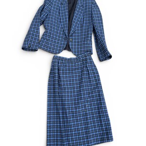 1970s Pendleton Wool Skirt Suit: Blue Houndstooth Plaid size M