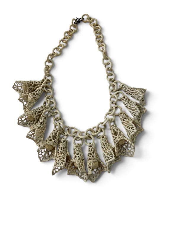 Celluloid Plastic Chain Flower Statement Necklace - image 1