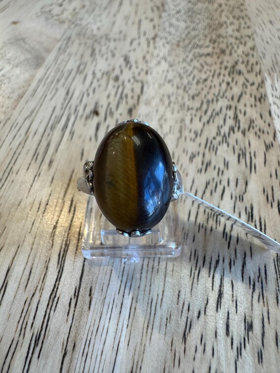 Large tiger eye statement ring sterling size 9 - image 6