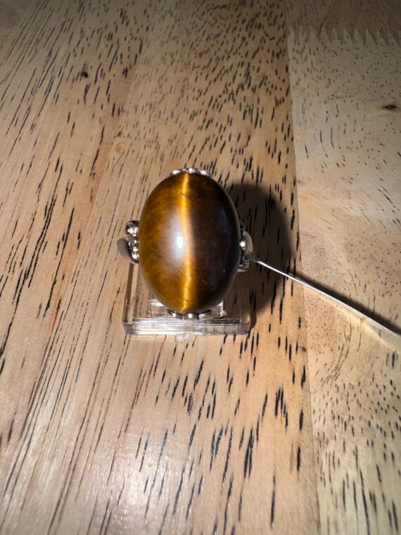 Large tiger eye statement ring sterling size 9 - image 5