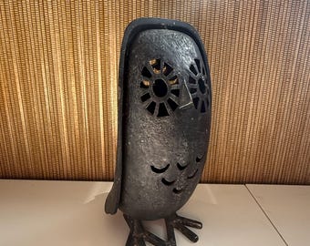 Farol de búho Hallmark, soporte de hierro fundido para velas de jardín (pieza rara).