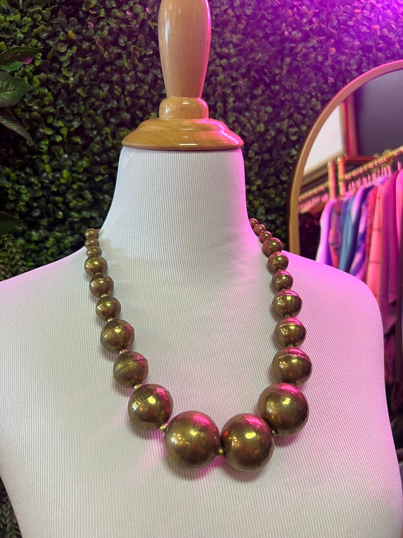 Vintage large Brass Bead Necklace chunky ethnic tribal Gem