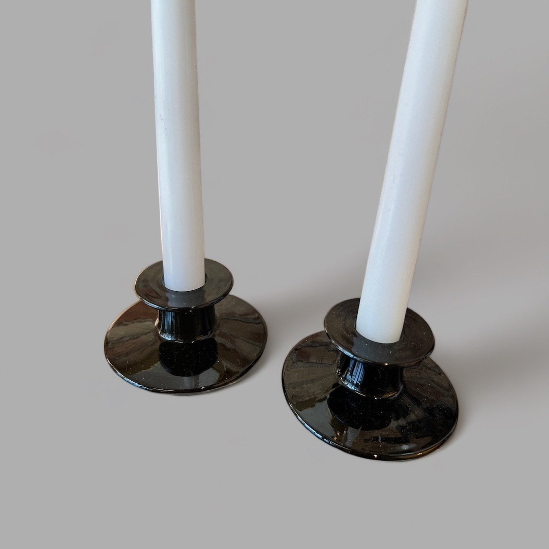 Vintage Minimalist Modern Black Glass Candle Holders Black Amethyst