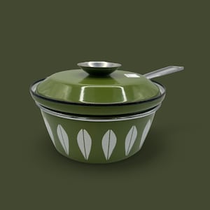 Mid Century Cathrineholm Enamel Pot Pan Green