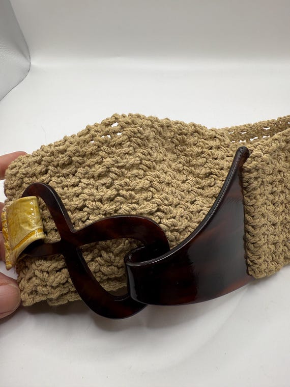 Wide Straw Woven Belt, Tortoise Shell Buckle, Boho Elastic  display picture 1