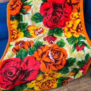 Vintage Korean Mink Blanket Bright Orange Red Roses HEAVY Plush Lap Blanket Etsy