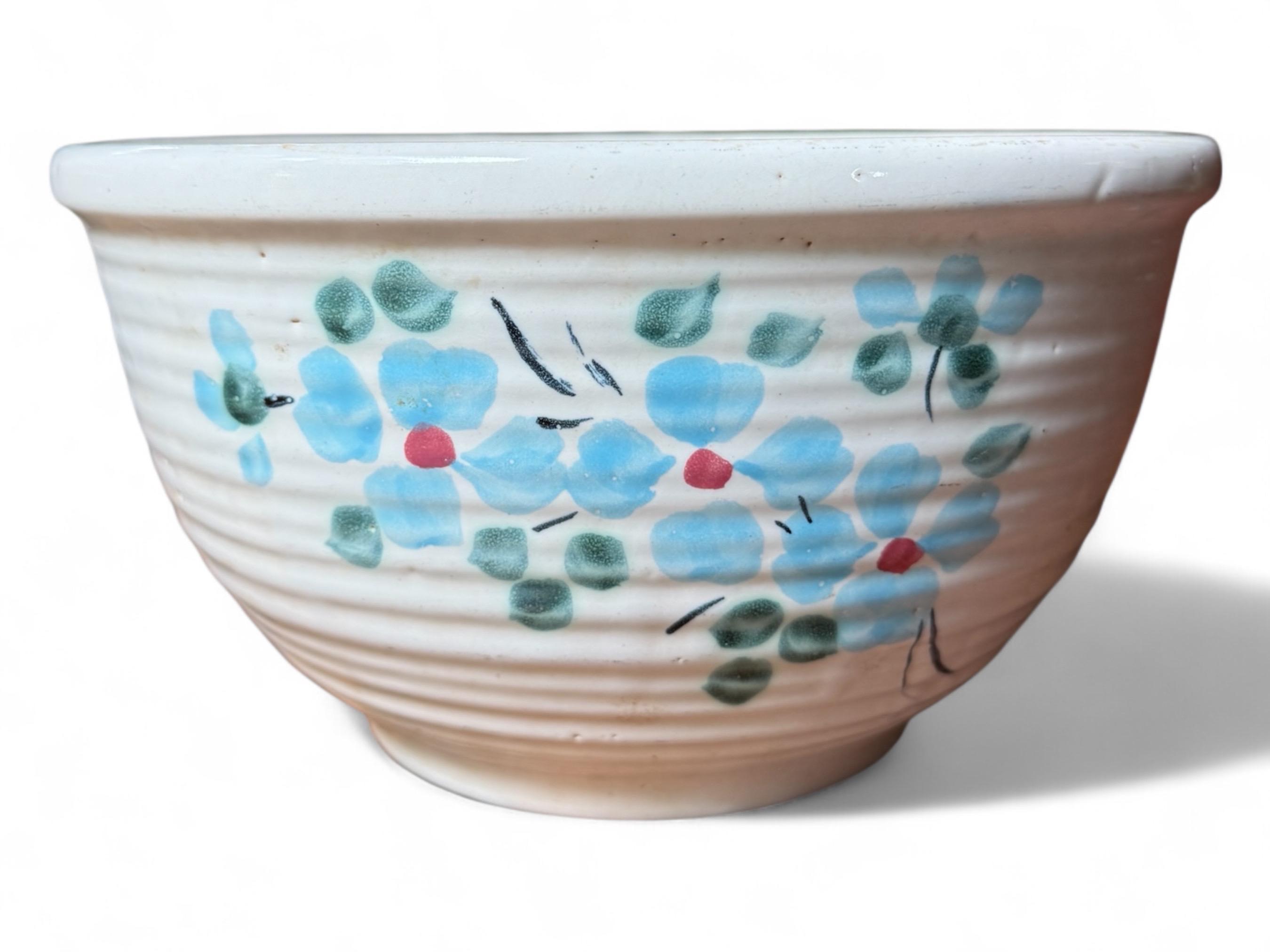 1940年代の陶器製ミキシングボウル（青い花柄） Watt USA Ceramics