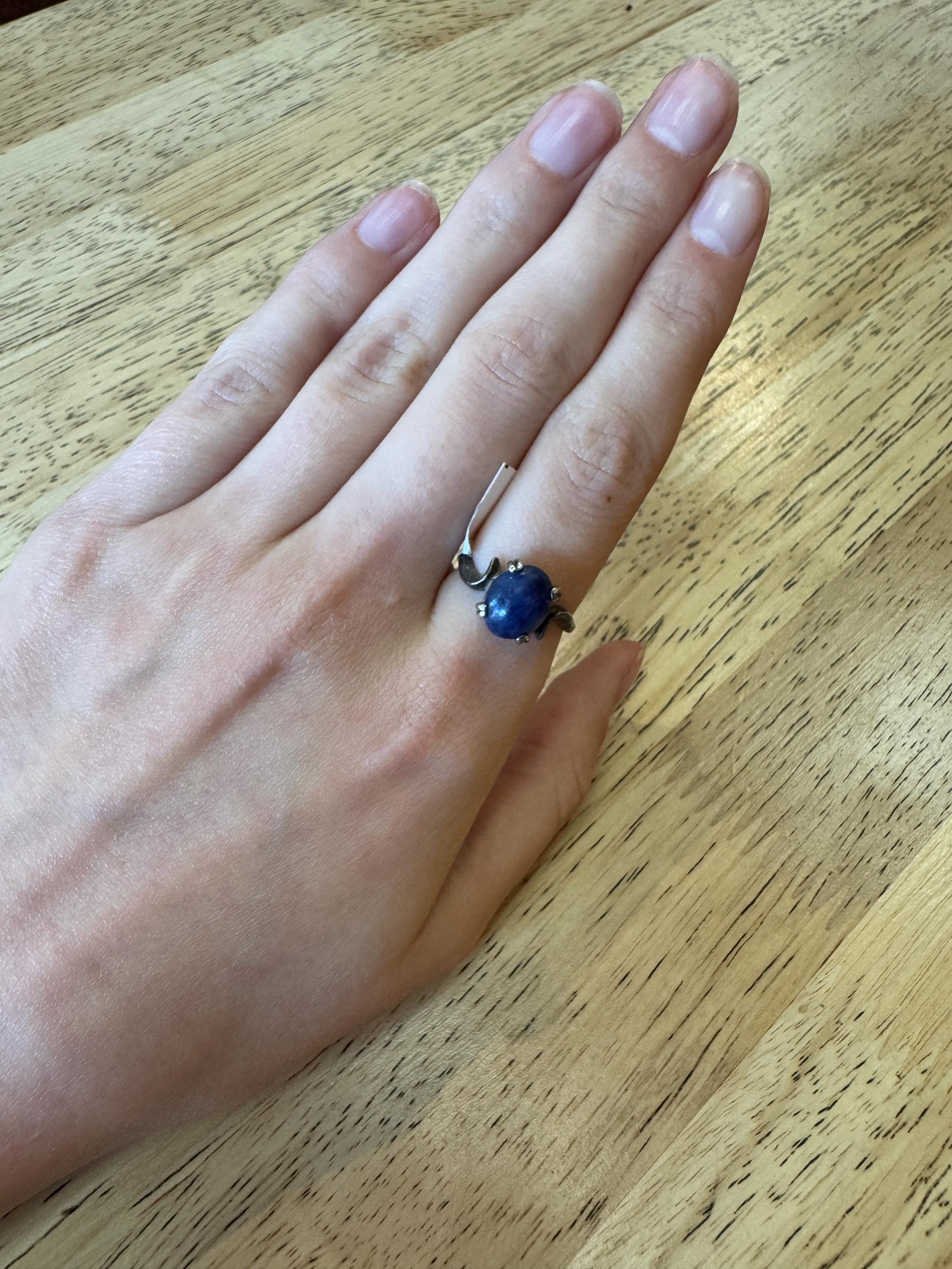 ヴィンテージ スター サファイア 天然ダイヤモンド 925 シルバー リング スターサファイア 9.6ct ラウンドカボション ミル爪 シルバーSV925