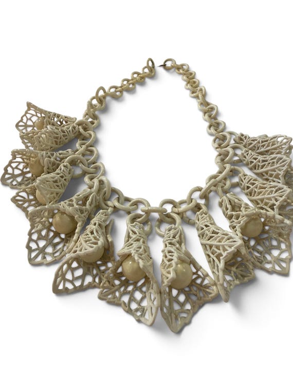 Celluloid Plastic Chain Flower Statement Necklace - image 2