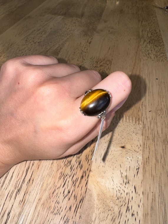 Large tiger eye statement ring sterling size 9 - image 4