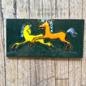 Vintage Wall Decoration Picture Ceramic Horse Tile Art Mid Century Scandinavian
