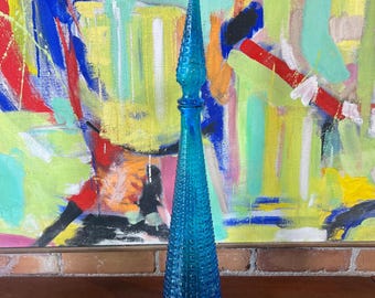 Mid Century Empoli Aztec Blue Genie Bottle 22”