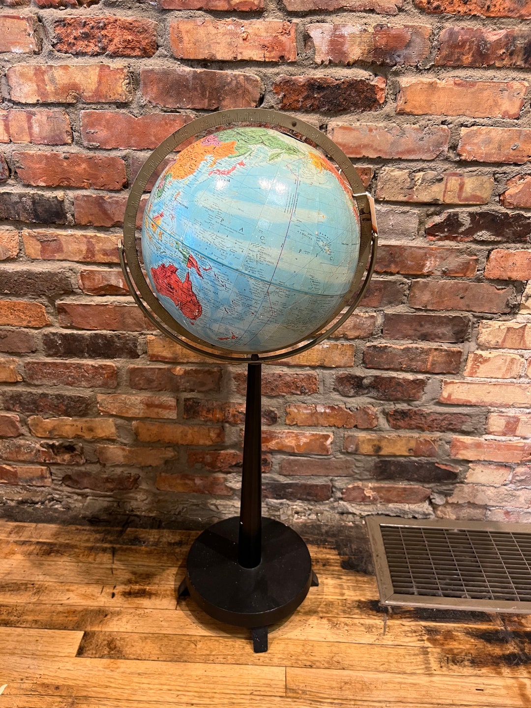 Mid Century Floor Standing World Globe by Replogle Stereo Relief Globe
