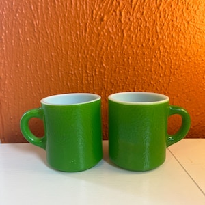 Hazel Atlas Green Milk Glass Mugs Set of 2