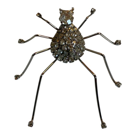 Rhinestone Spider Brooch Silvertone - image 1